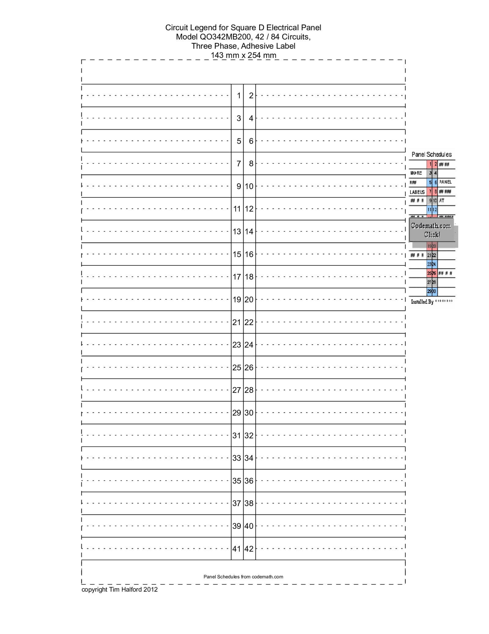 Electrical Panel Label Template - Thumbnail