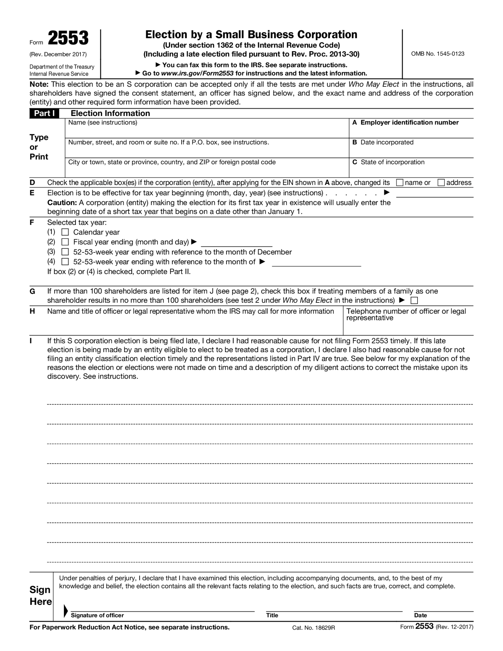 Form 2553, Election by a Small Business Corporation - Thumbnail