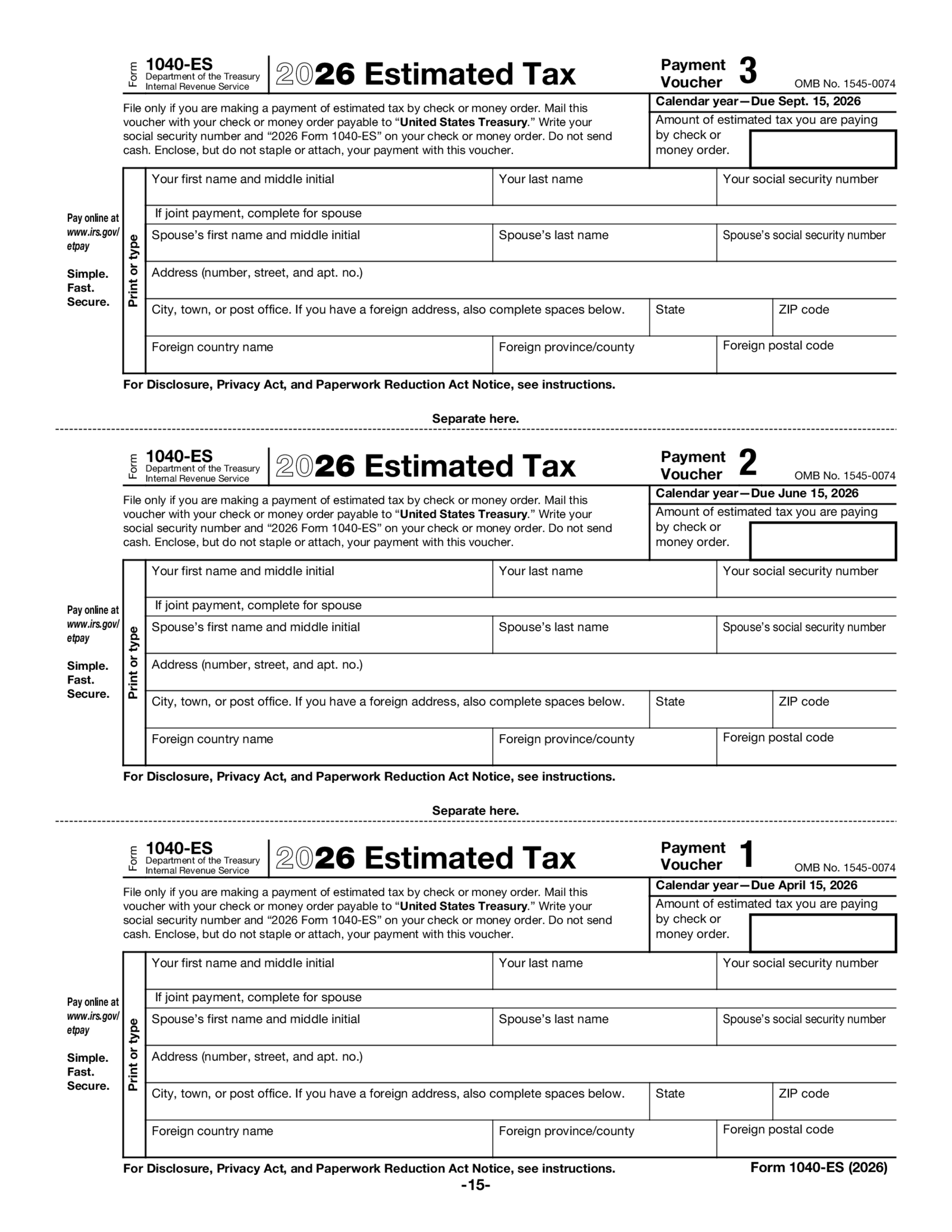Form 1040-ES (2026) - Thumbnail