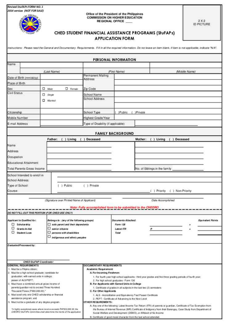 Ched Student Financial Assistance Programs Application Form