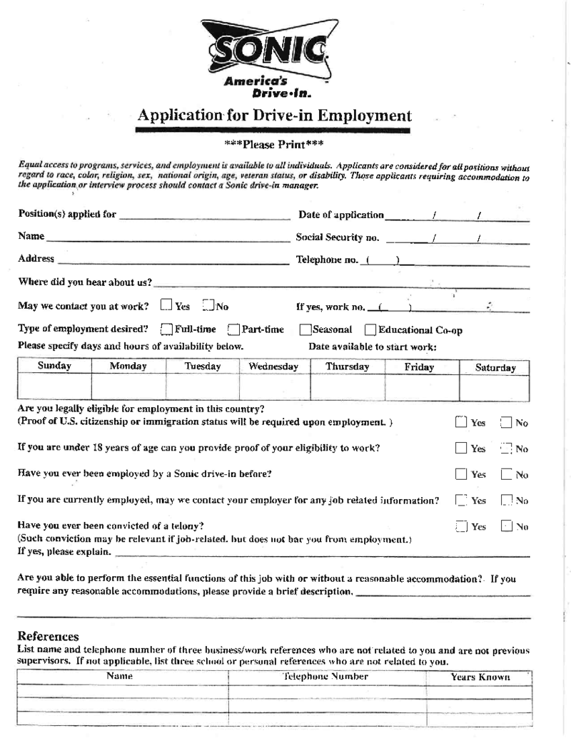 SONIC Drive In Application