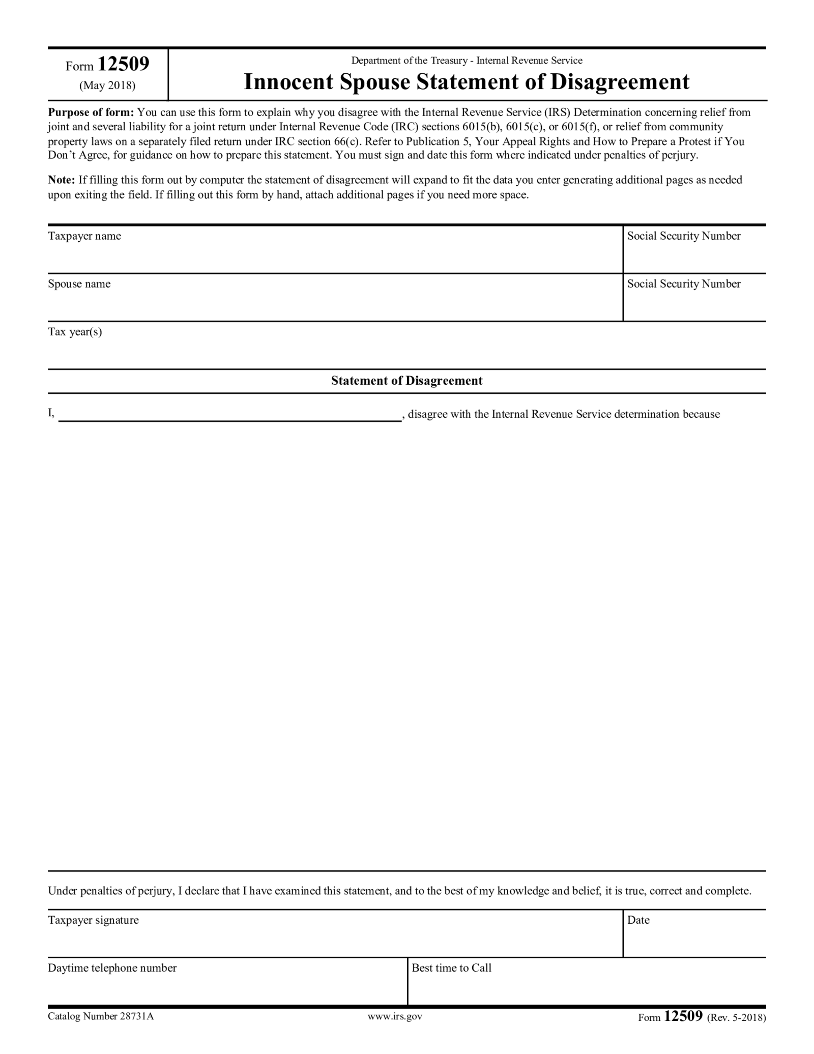 IRS Form 12509 - Thumbnail
