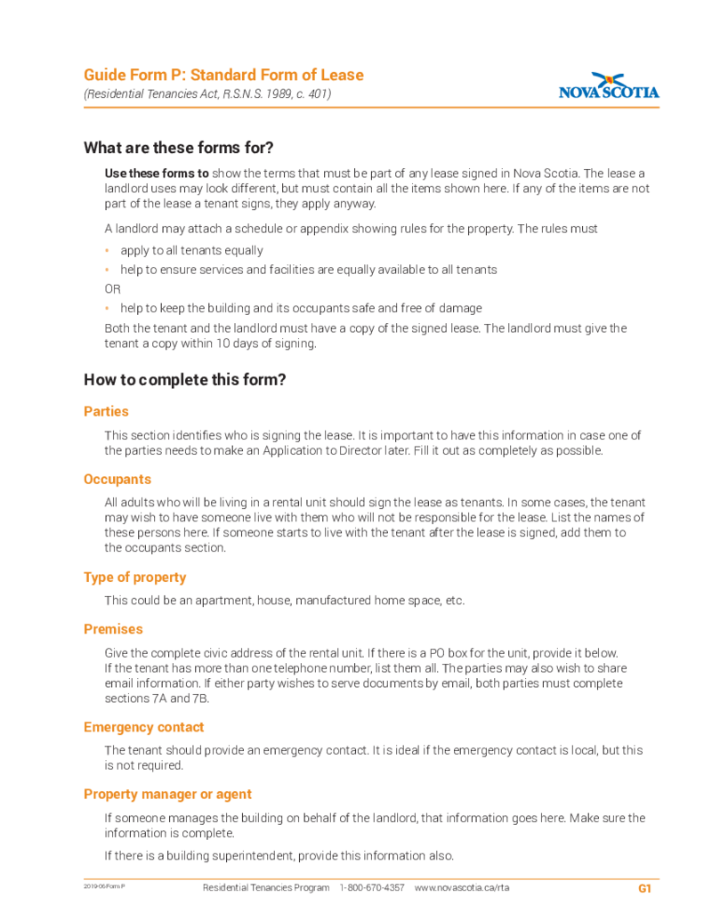 Standard Form of Lease (Form P) - Government of Nova Scotia