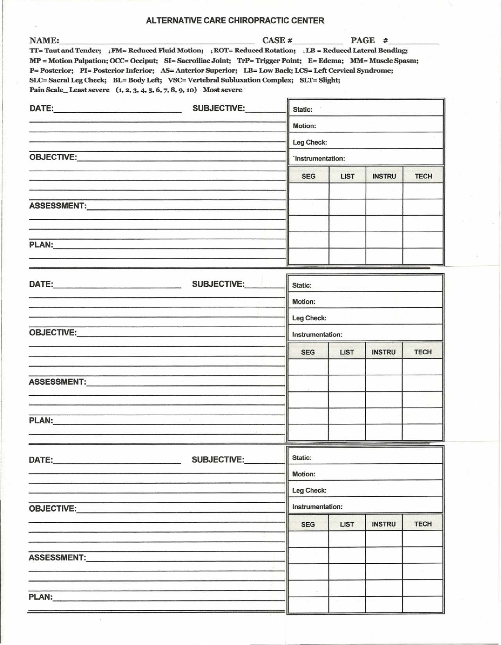 Chiropractic SOAP Note Form Side B - Thumbnail