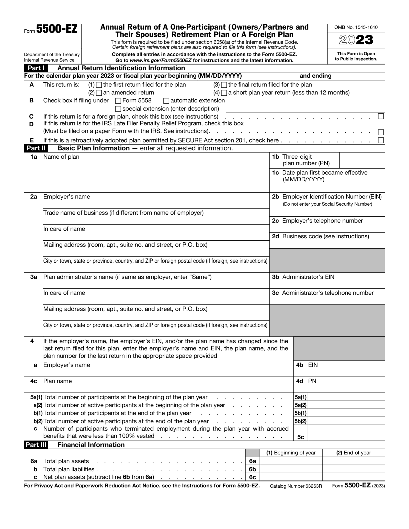 Form 5500-EZ (2023) - Thumbnail