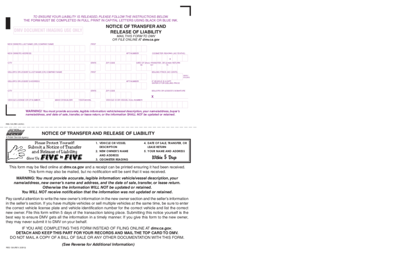 REG 138, Notice of Transfer and Release of Liability