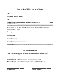 West Virginia 90 Day Lease Termination Notice Form - Thumbnail