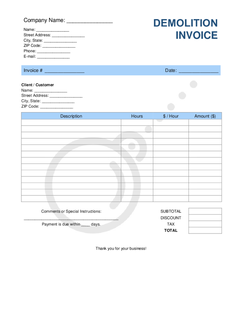 Demolition Invoice Template