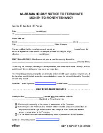 Alabama 30 Day Notice to Vacate - Thumbnail