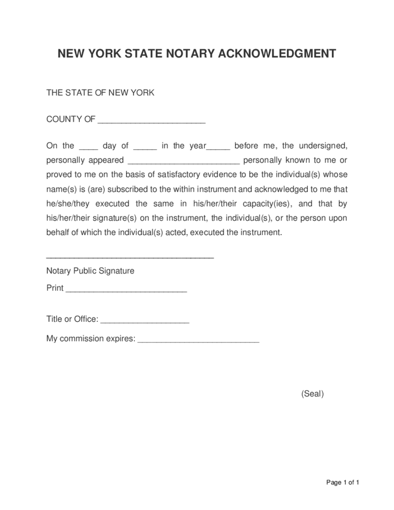 New York Notary Acknowledgment Forms