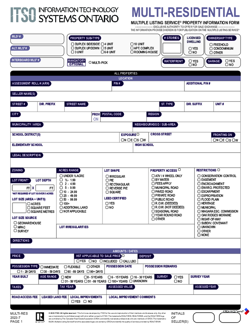 MLS Property Information Form - Multi-Residential Sale