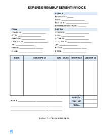 Fillable Expense Reimbursement Invoice Template - Thumbnail