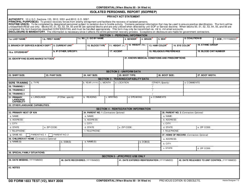 DD 1833 Form (ISOPREP)