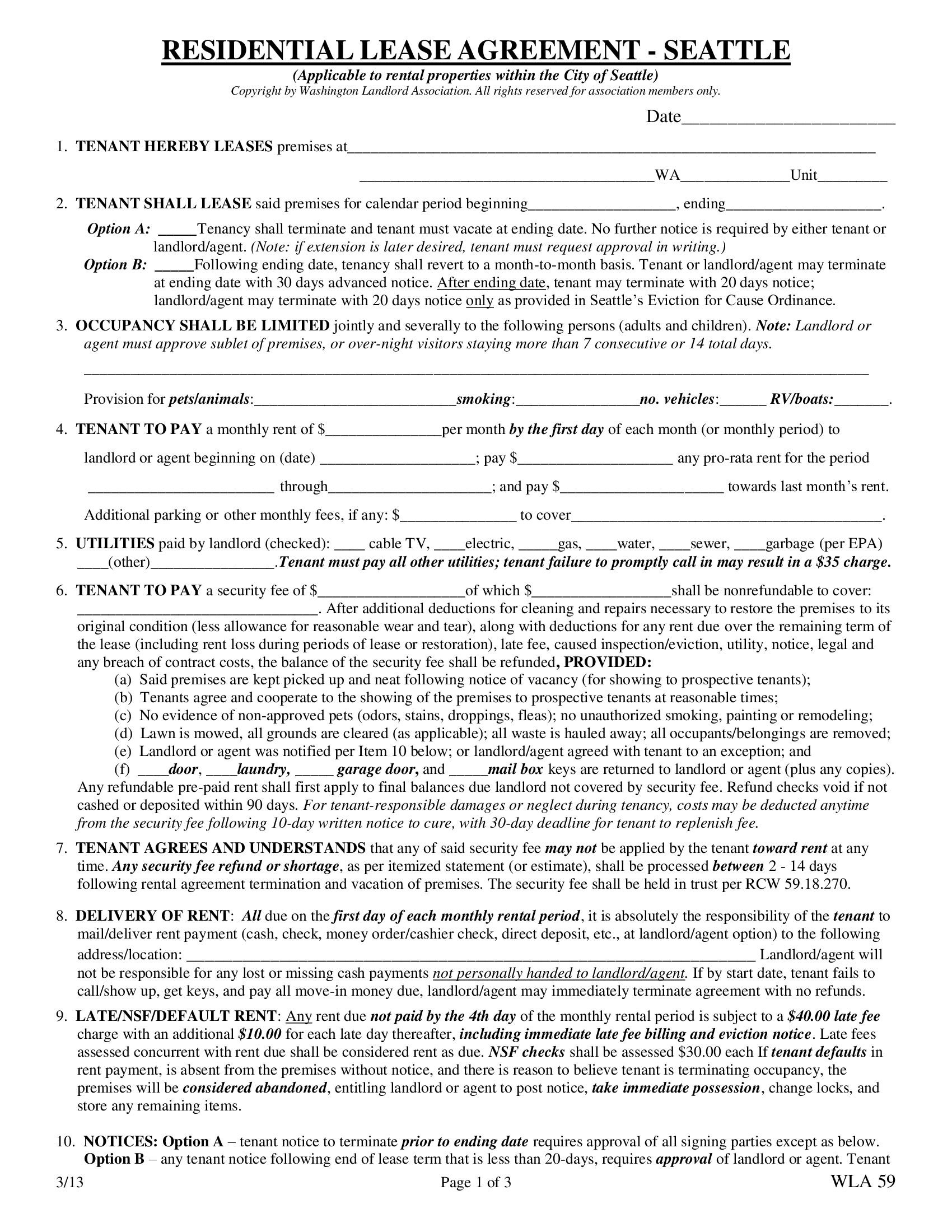 Seattle Residential Lease Agreement - Thumbnail