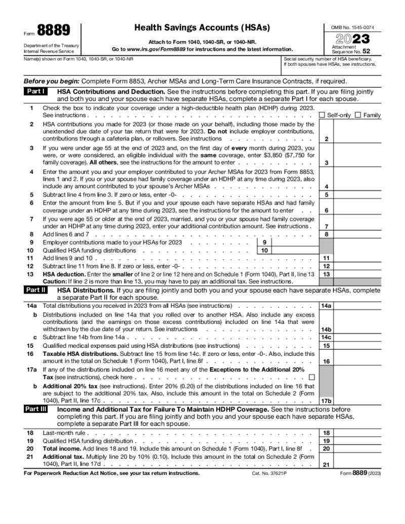 Form 8889 - Health Savings Accounts