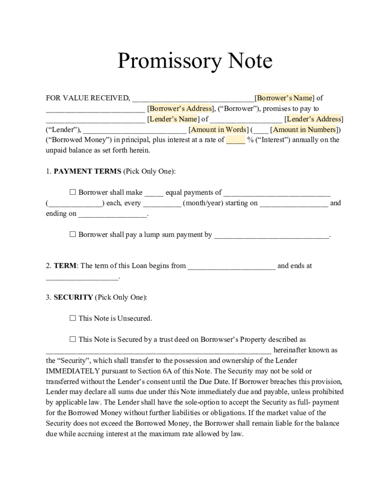 Promissory Note Template