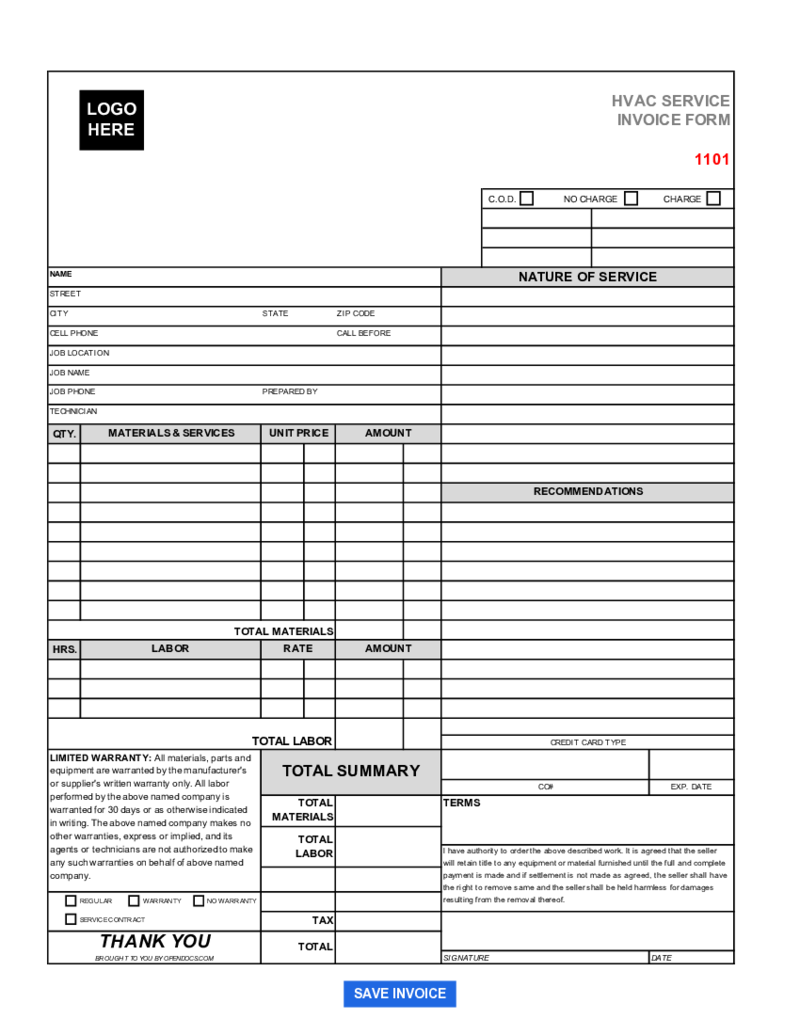 HVAC Invoice