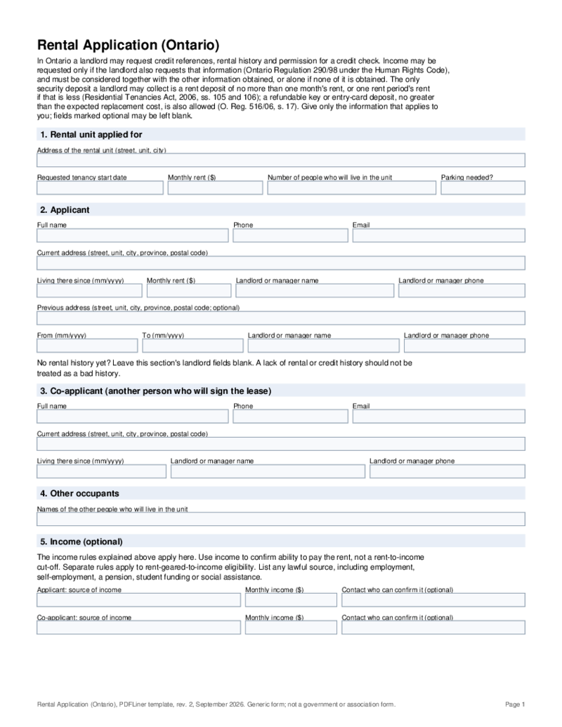 Ontario Rental Application Form