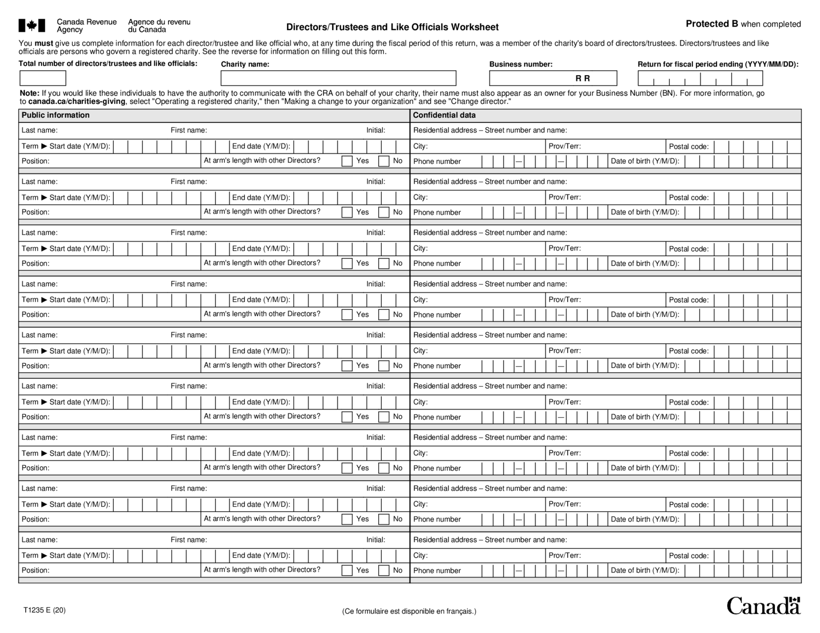 T1235 Directors Trustees and Like Officials Worksheet - Thumbnail