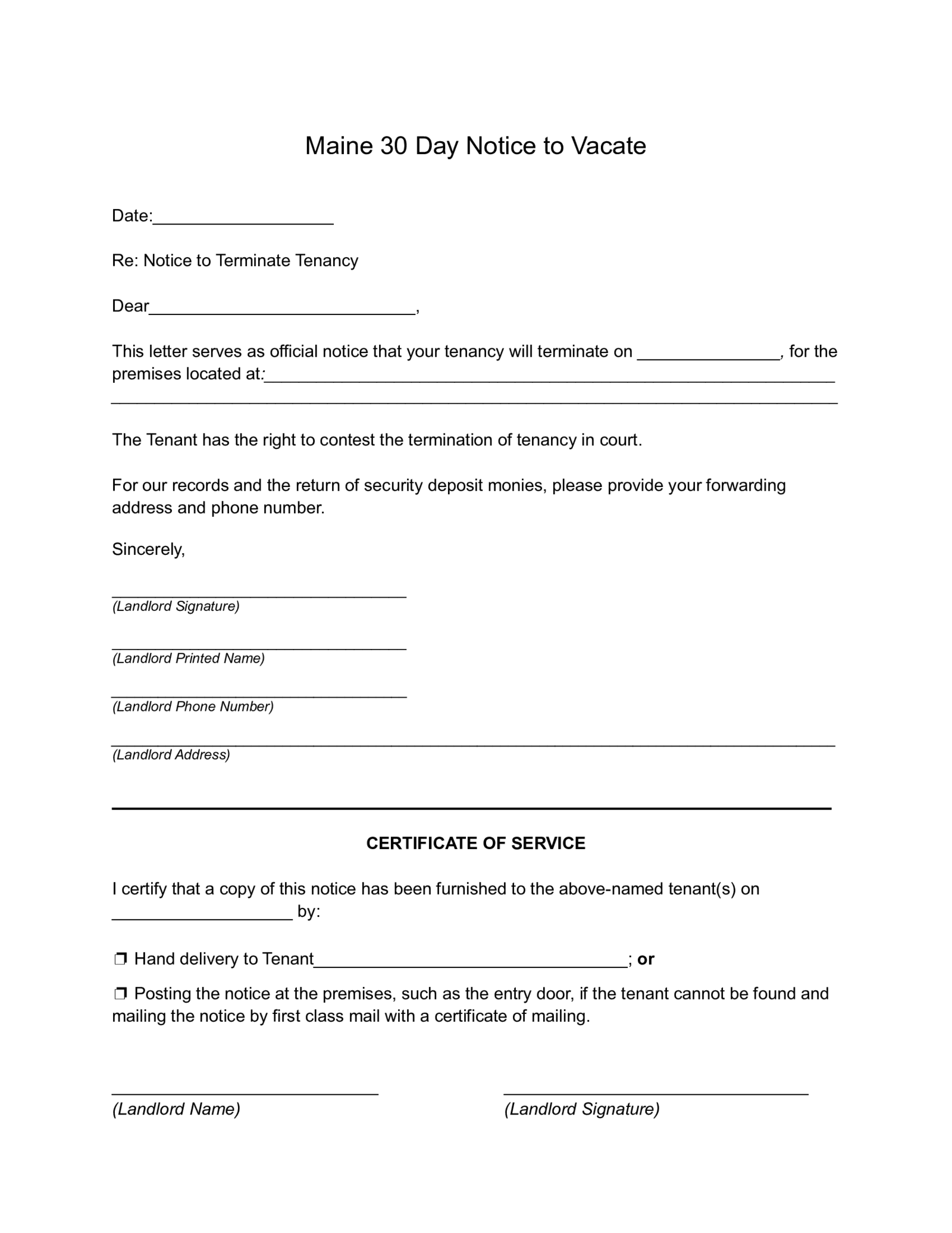 Maine 30 Day Lease Termination Notice Form - Thumbnail