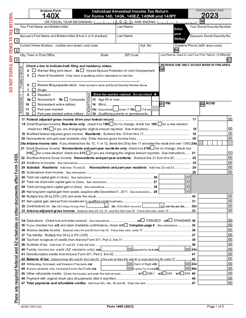 Arizona Form 140X