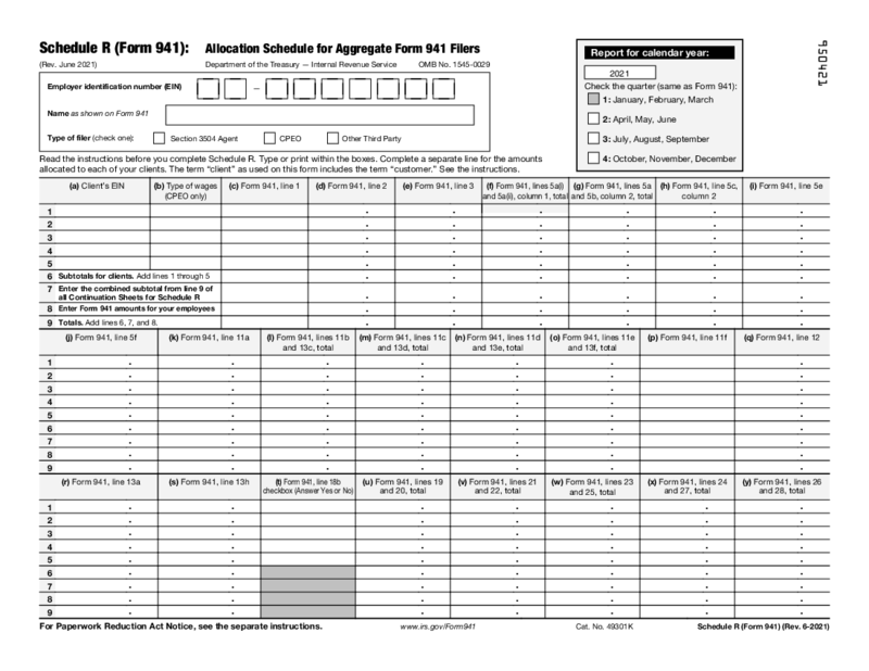 Form 941 (Schedule R) - 2021