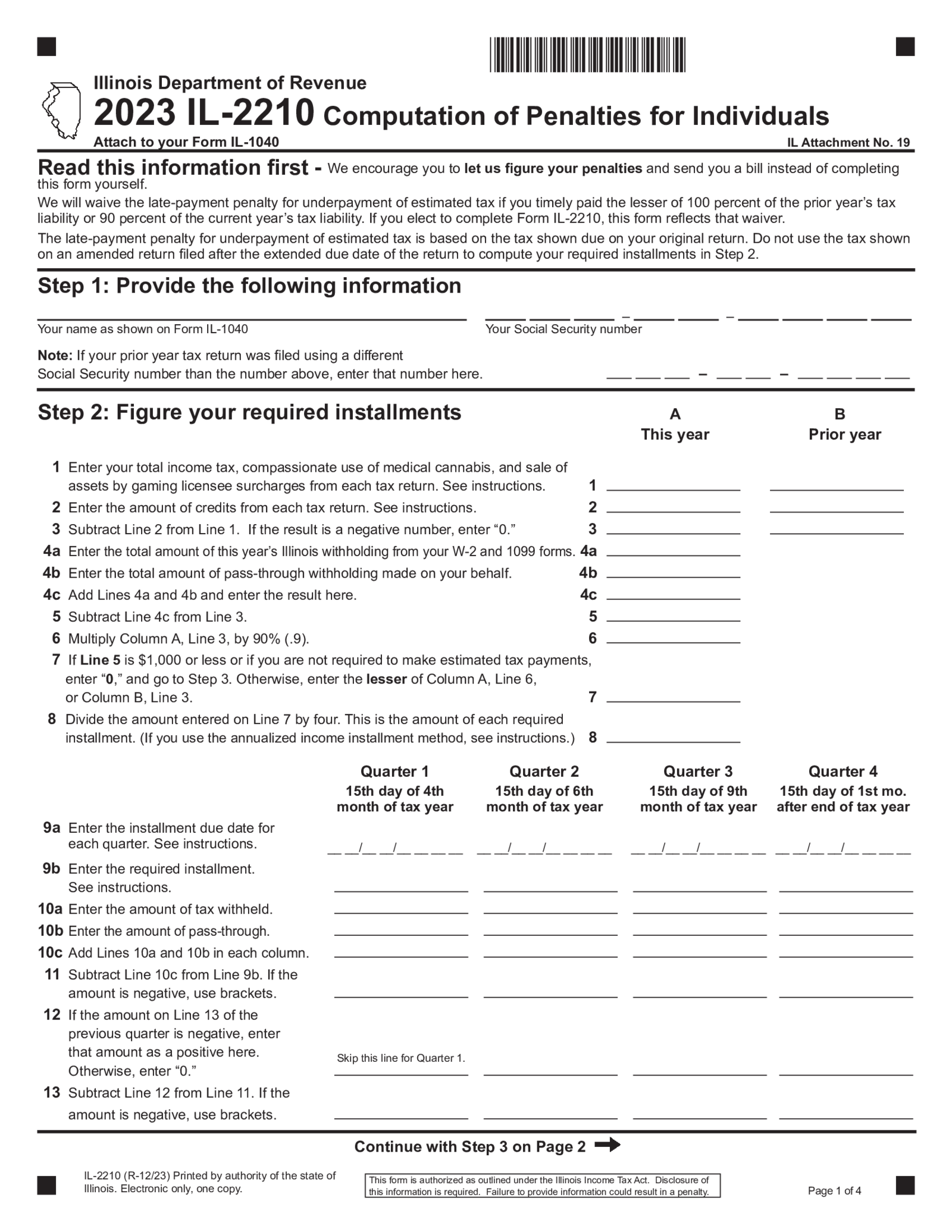 Illinois Form IL-2210 - Thumbnail