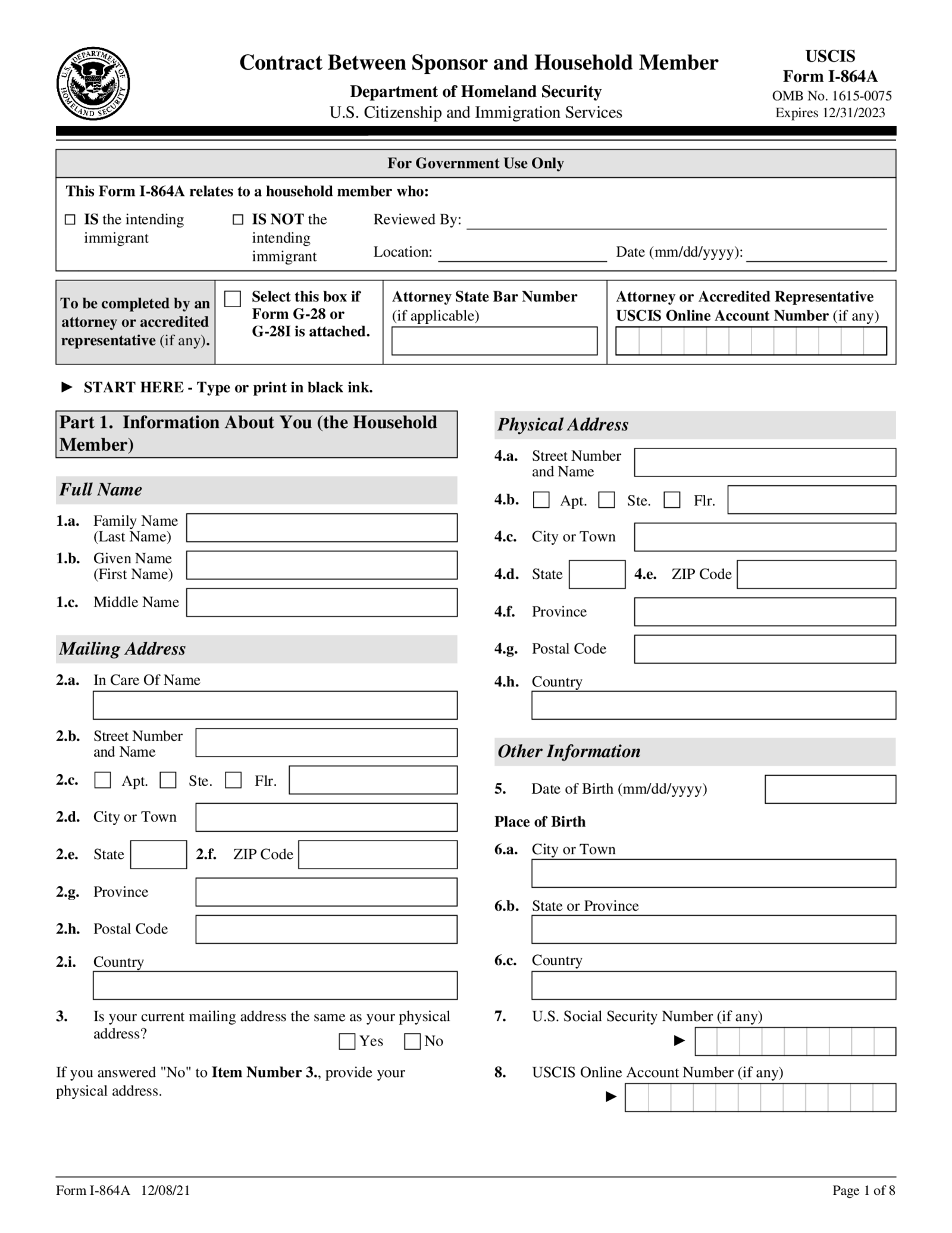 Form I-864A - Thumbnail