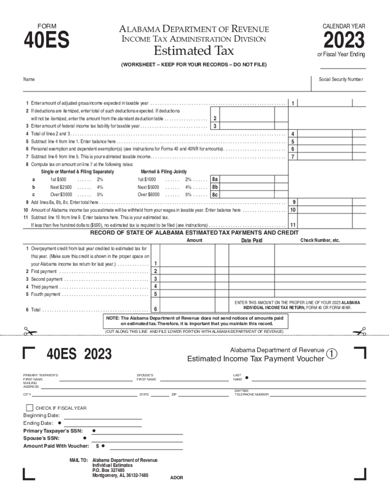 Alabama Tax Form 40ES