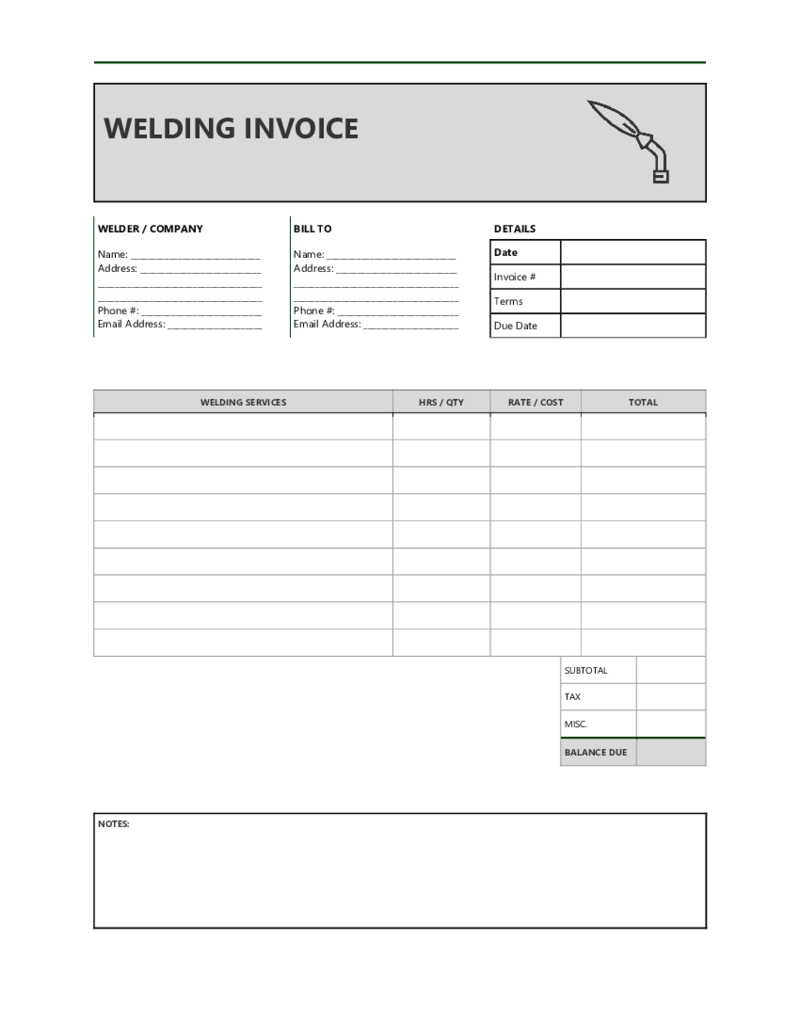 Welding Invoice