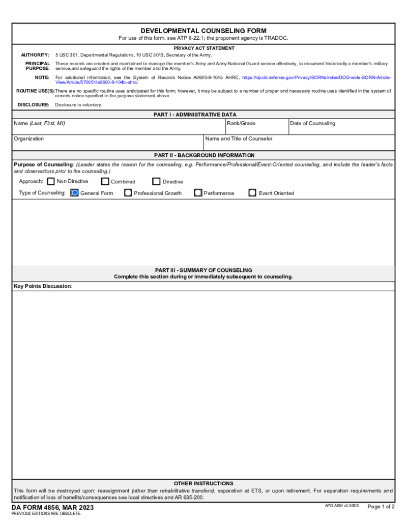 Development Counseling Form (DA 4856)