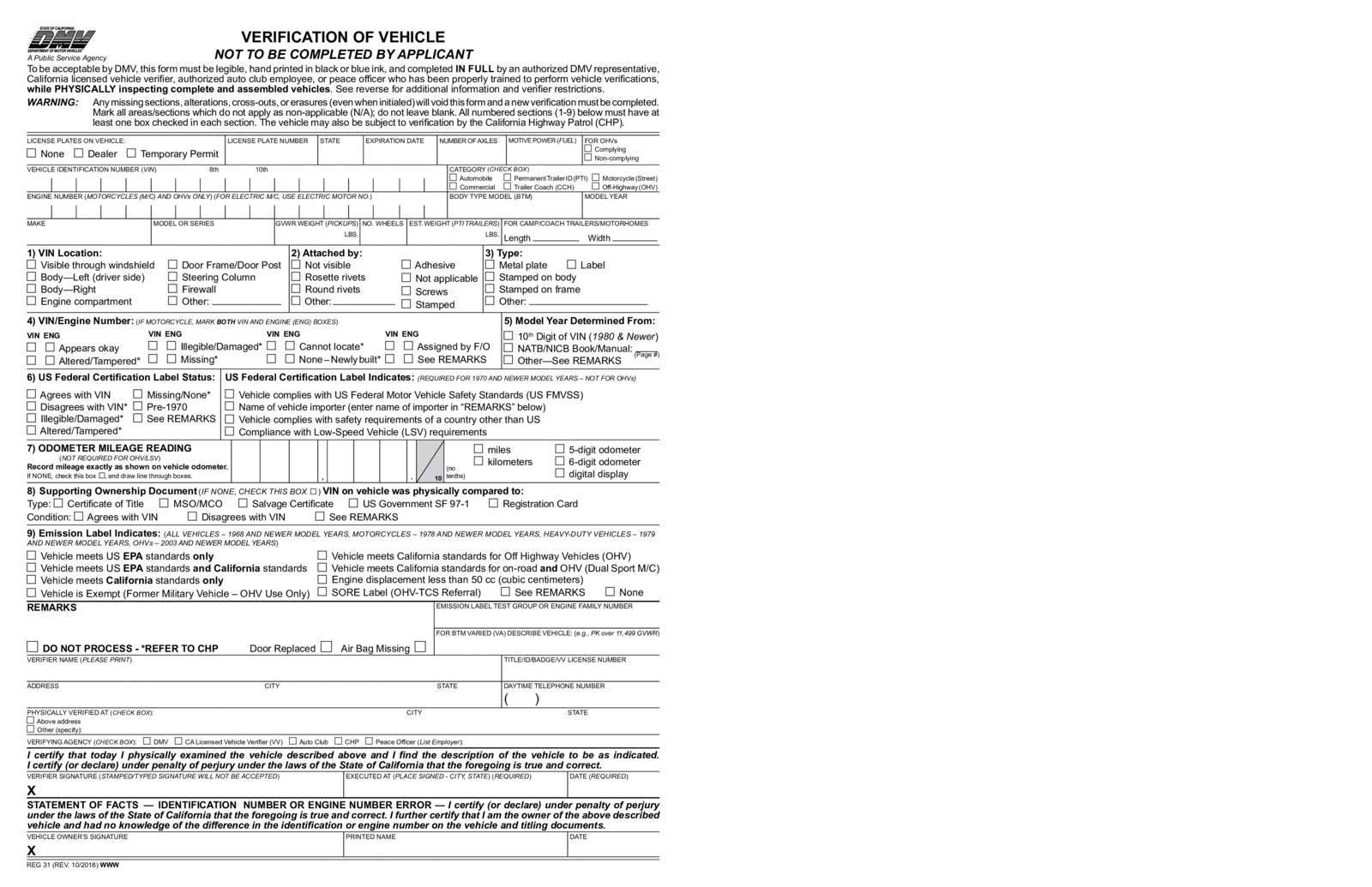 REG 31, Verification of Vehicle - Thumbnail