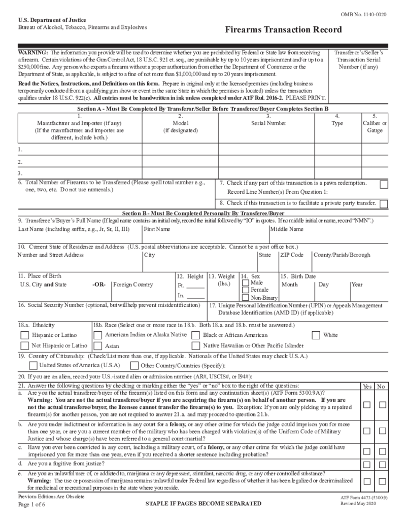 Form 4473 Firearms Transaction Record