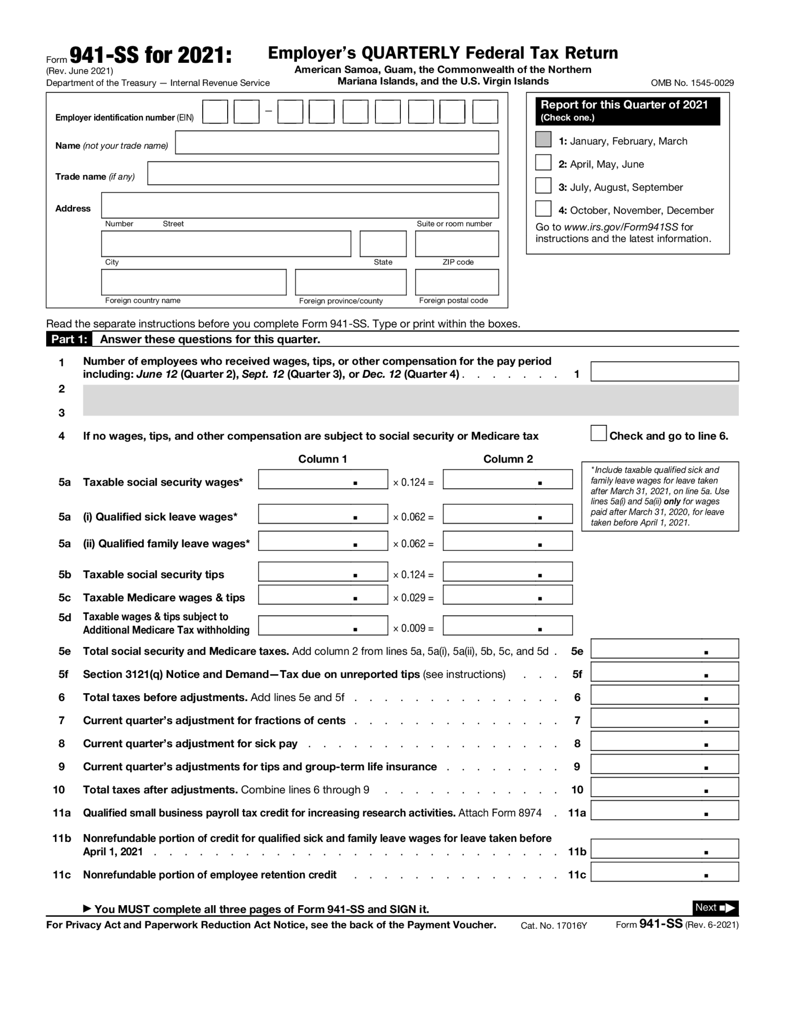 Form 941-SS (2021) - Thumbnail