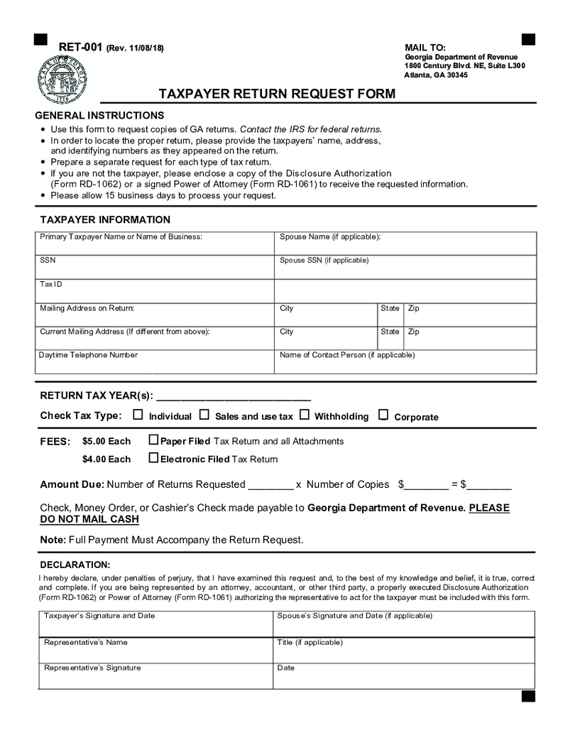 Taxpayer Return Request Form (RET-001)