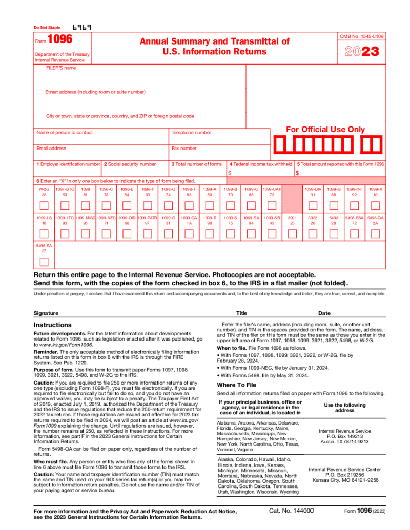 IRS 1096 Form (2023)