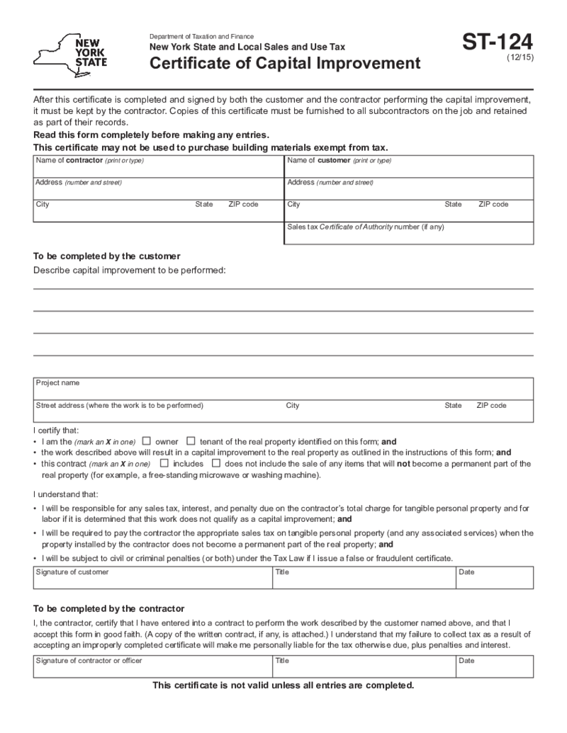 New York Form ST-124