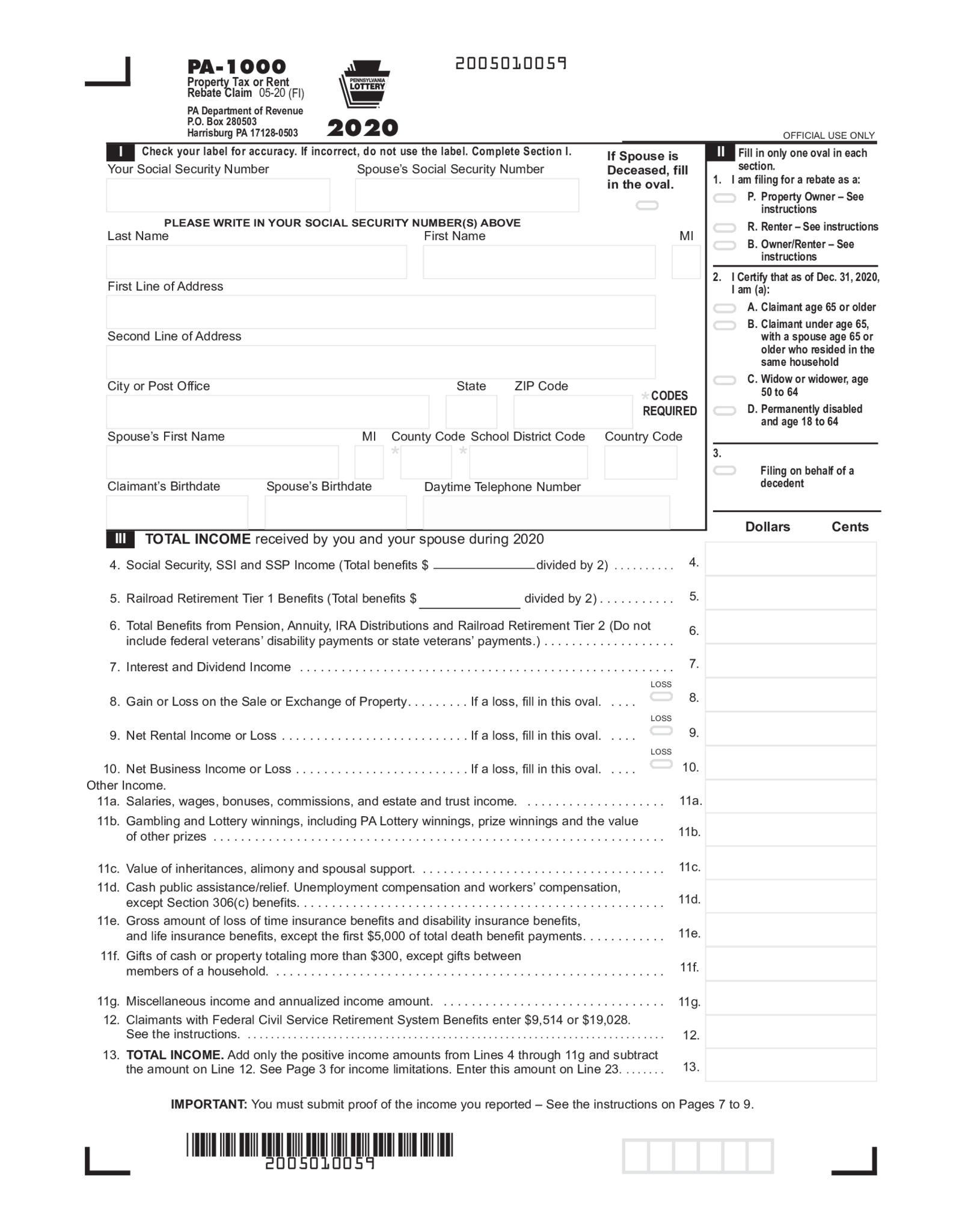 Fillable Form PA-1000 (2020) - Thumbnail