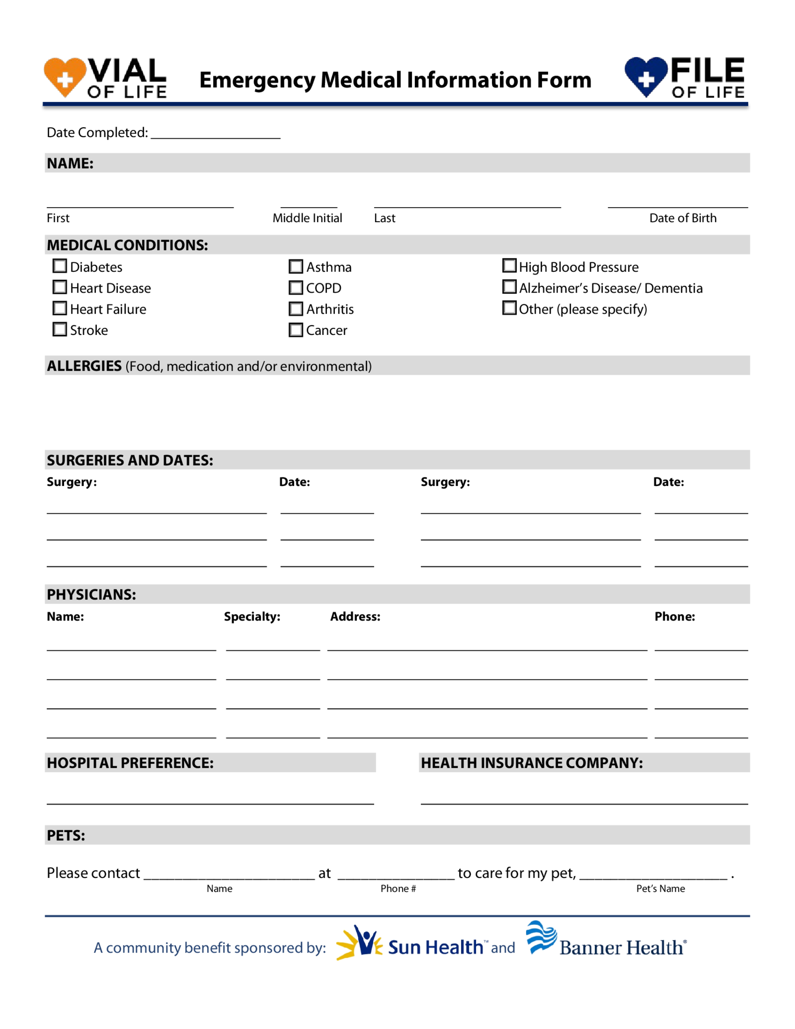 Emergency Medical Information Form - Thumbnail