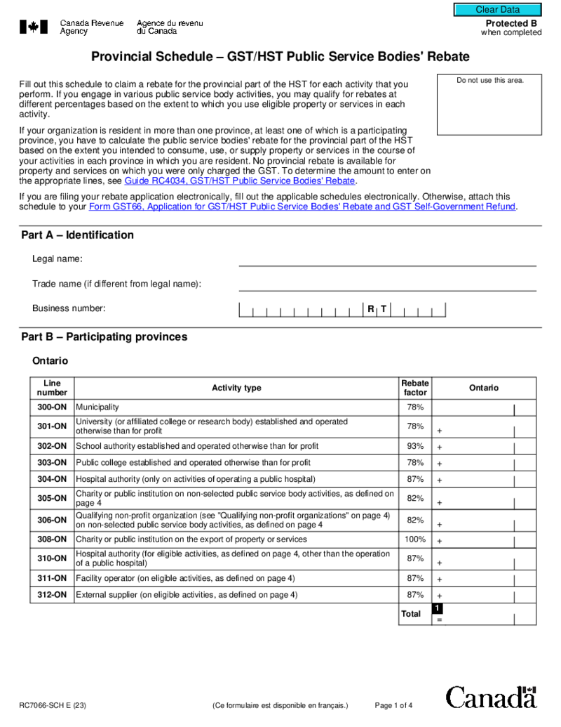 RC7066-SCH Provincial Schedule - GST HST Public Service Bodies Rebate