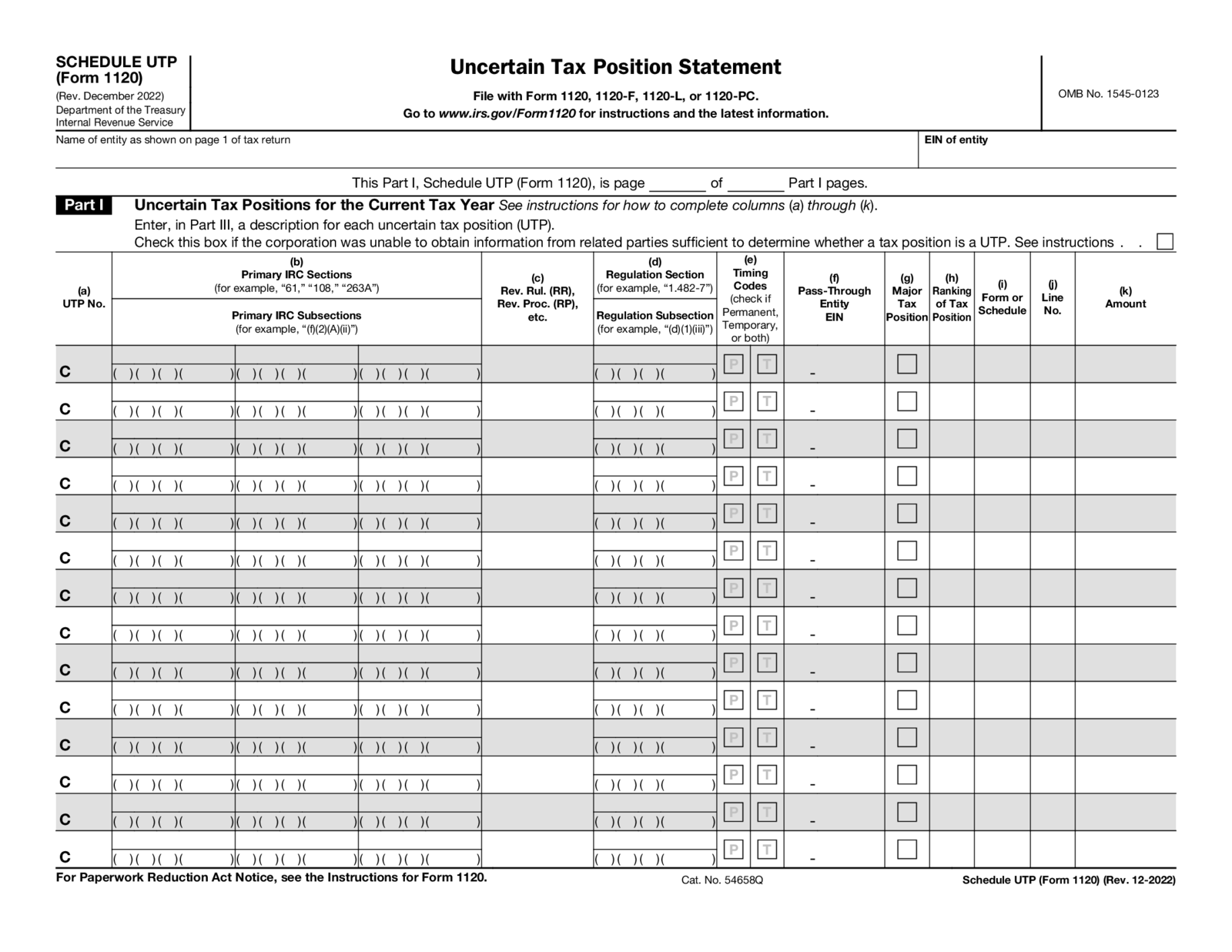 Form 1120 (Schedule UTP) - Thumbnail