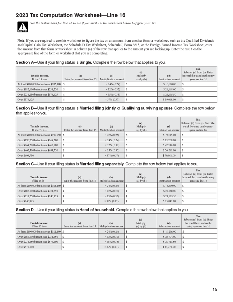 Tax Computation Worksheet (Form 1040)