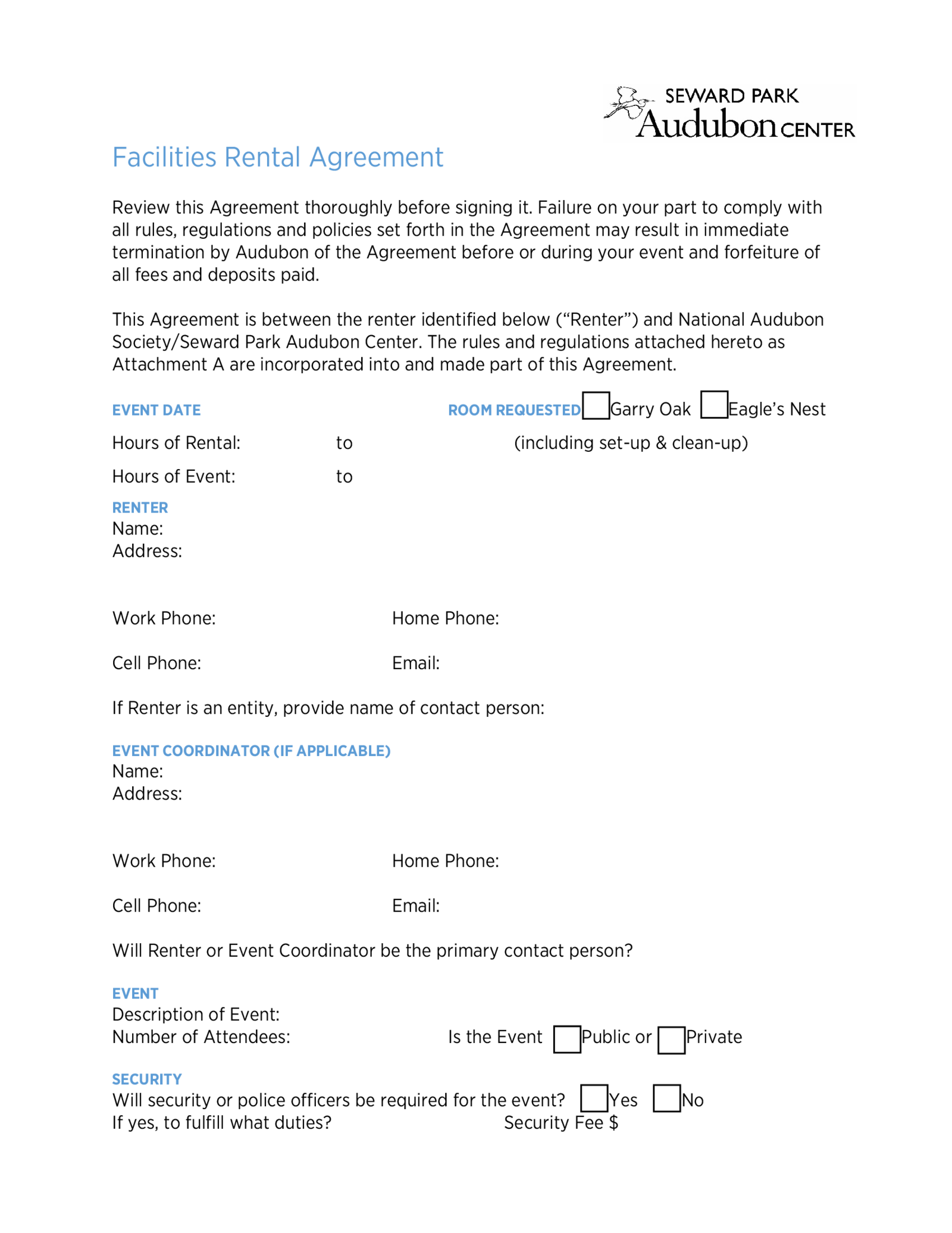 Facilities Rental Agreement - Thumbnail