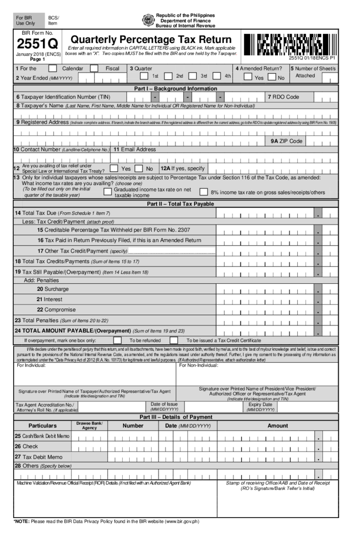 BIR Form 2551Q