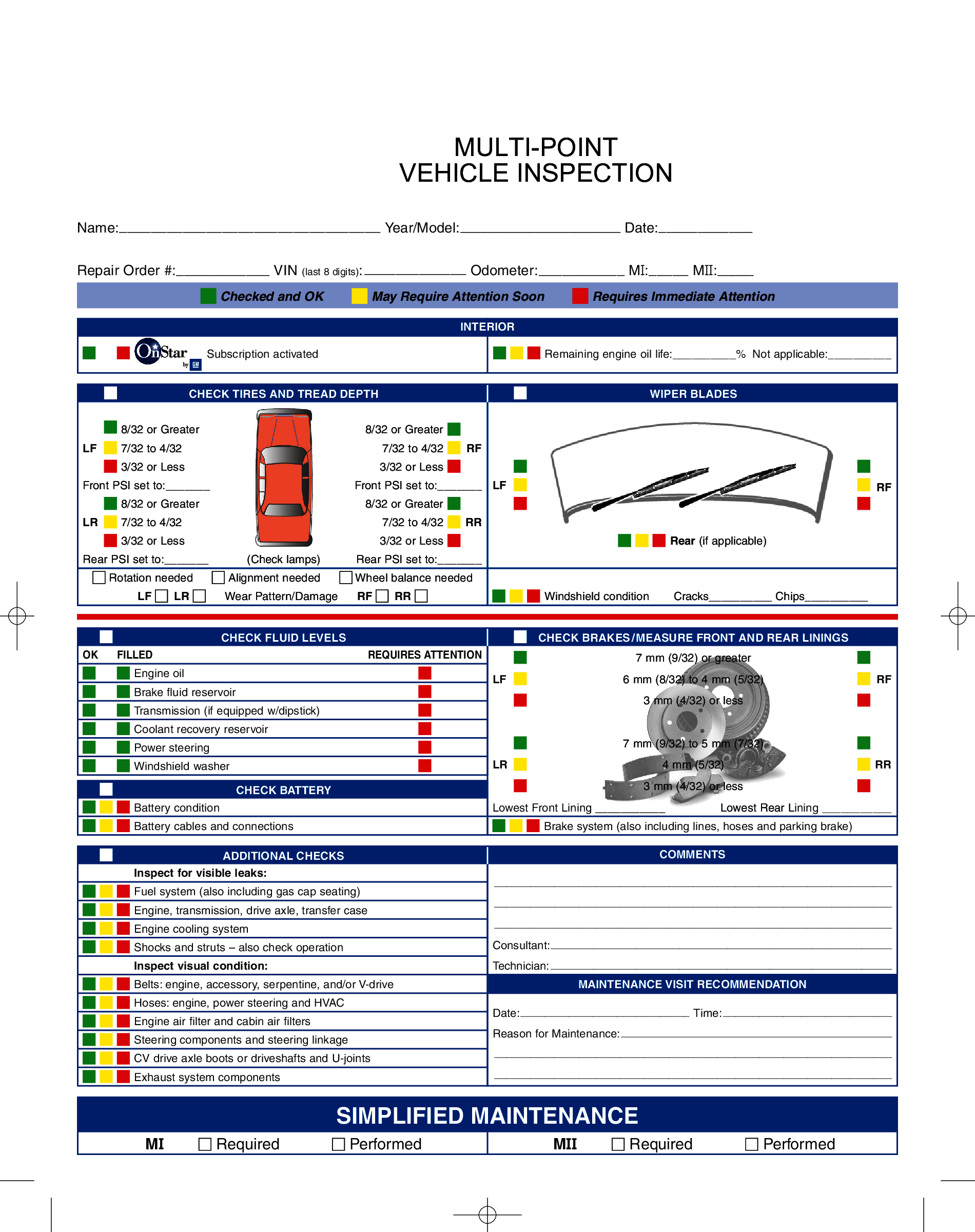 Fillable Multi-point Vehicle Inspection Form - Thumbnail