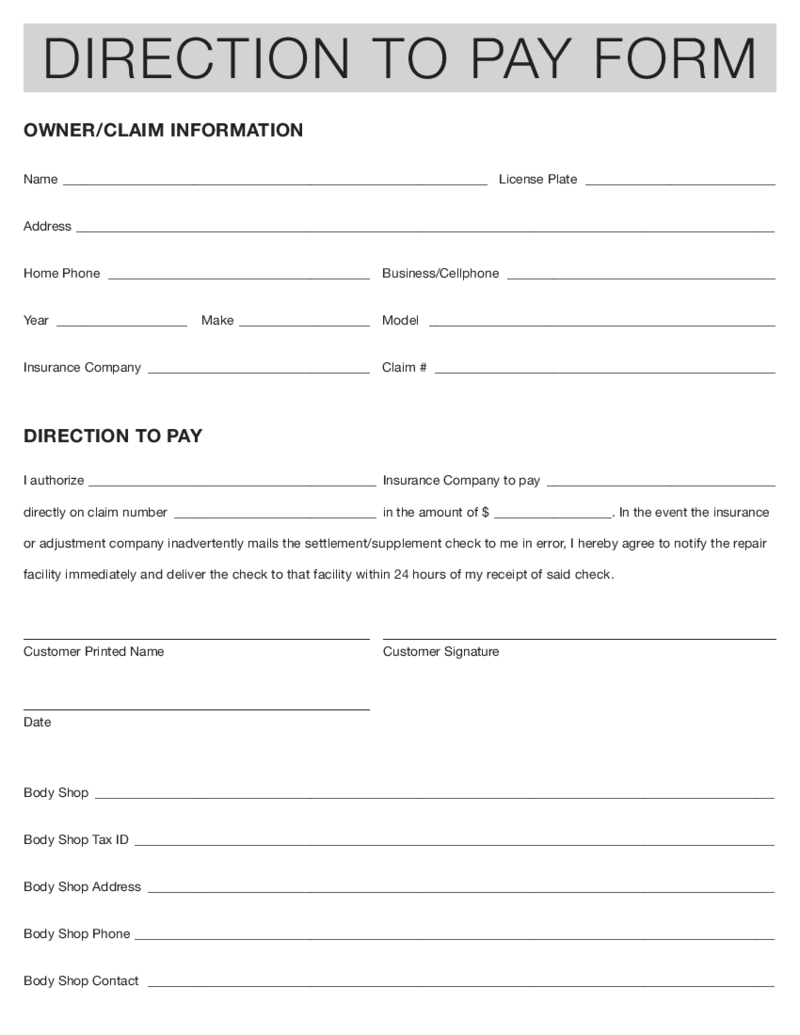 Direction to Pay Form