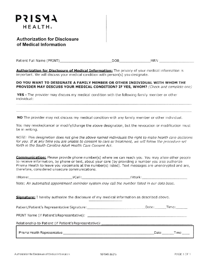 Prisma Health Doctors Note Form