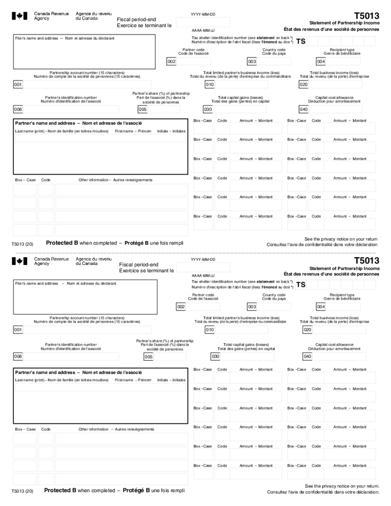 T5013 Statement of Partnership Income