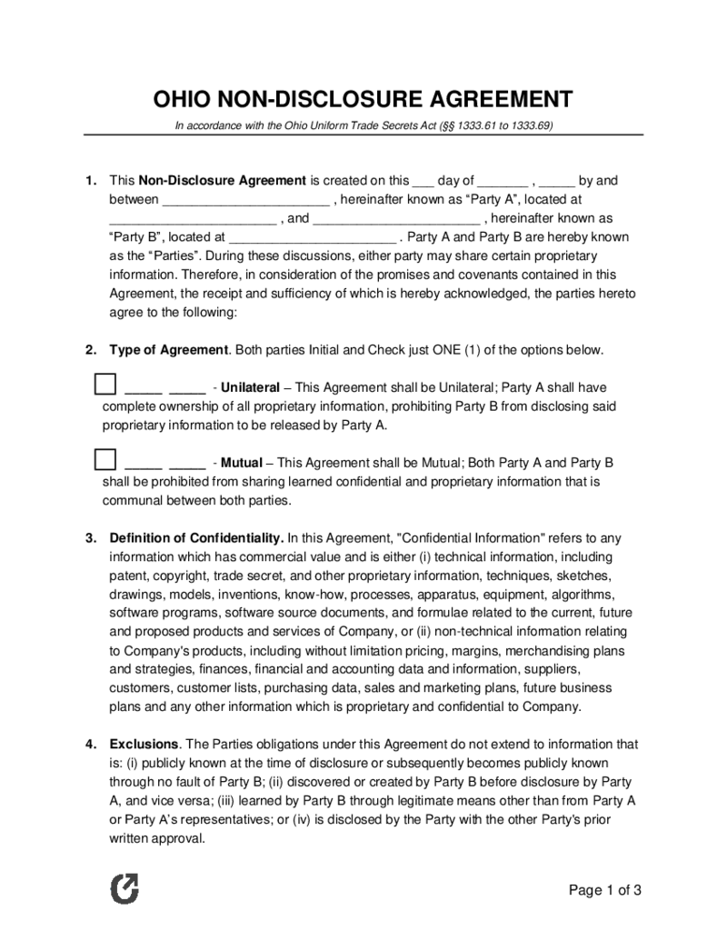 Ohio Non-Disclosure Agreement