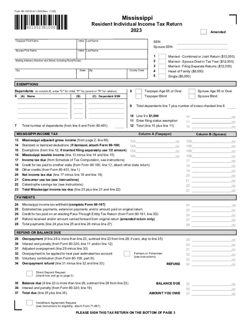 Mississippi State Tax Form 80-105